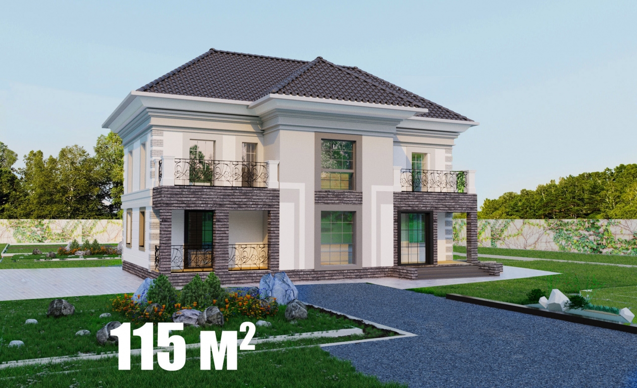 Проект 2 этажного  дома из газосиликатных блоков на 2 семьи DD25